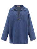 Valentino VGOLD Logo Plaque Cut-Out Detailed Denim Kaftan Dress