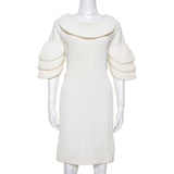 Chanel Cream Rib Knit Raffle Dress