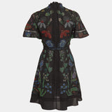 Valentino Black Watersong Print Silk & Lace Dress