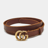 Gucci GG 40mm brown leather buckle belt