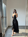 D’AngelAnn black satin long Dress