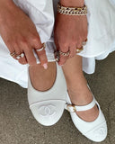 Chanel White Mary Jane Ballerina Shoes CC 2024