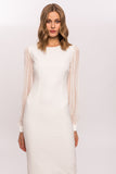 Nissa white silk sleeves midi dress