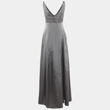 Moschino Vintage Gray Floral Detail Silk Blend Pleated Gown/Dress