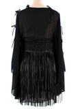 Christian Dior black silk and leather fringe tunic mini dress