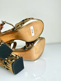 Tory burch black gold nayan brocade loretta heels