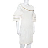 Chanel Cream Rib Knit Raffle Dress