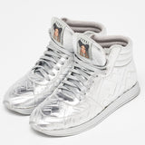 Fendi X Nicki Minaj Silver Laminated Leather High Top Sneakers