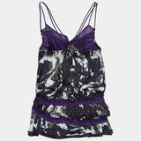 Balenciaga Black and Purple Printed Silk Open Front Top