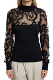 Buketli Collection Black Long-Sleeve Detailed Blouse