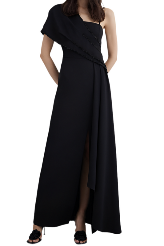 GIZIA Embroidered Long Crepe Dress