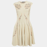 Alexander McQueen Beige Floral Jacquard Stretch Wool Flared Dress