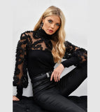 Buketli Collection Black Long-Sleeve Detailed Blouse