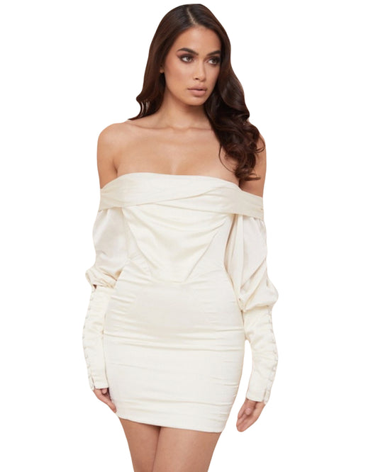 HOUSE OF CB - SANTANA IVORY DRAPED CORSET DRESS