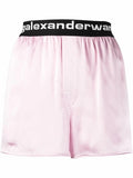 ALEXANDER WANG Pink Silk Logo Elastic shorts