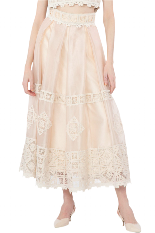 Gizia Embroidery Detail Cream Midi Skirt