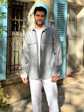 100% Capri blue reversible linen shirt