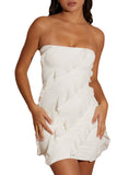 TATIANA Bandeau Ruffle Detail Mini Dress in White