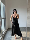 D’AngelAnn black satin long Dress