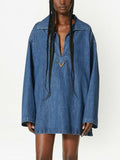 Valentino VGOLD Logo Plaque Cut-Out Detailed Denim Kaftan Dress