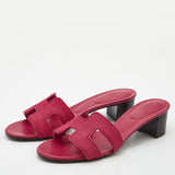 Hermes dark pink calf hair oasis slides