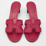 Hermes dark pink calf hair oasis slides