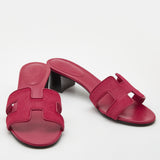 Hermes dark pink calf hair oasis slides