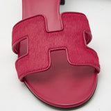 Hermes dark pink calf hair oasis slides