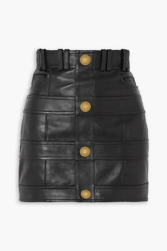 Balmain like new button embellished leather skirt