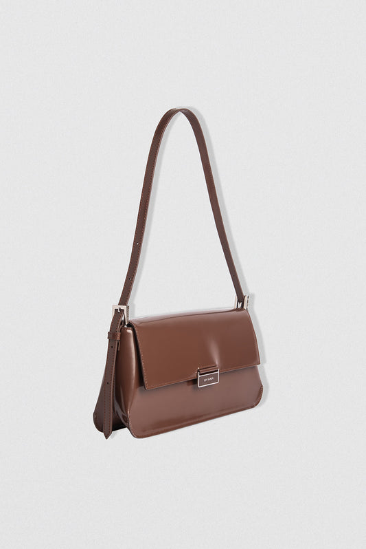 By far brown patent tilda bag