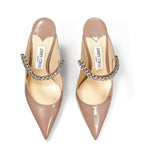 Like new Jimmy Choo beige patent Bing 100 leather mules