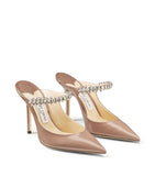 Like new Jimmy Choo beige patent Bing 100 leather mules