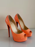 Christian Louboutin Python Lady Peep orange heels