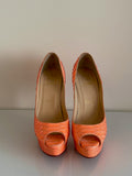 Christian Louboutin Python Lady Peep orange heels