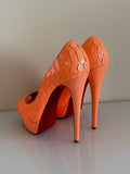 Christian Louboutin Python Lady Peep orange heels