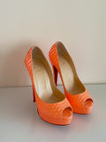 Christian Louboutin Python Lady Peep orange heels