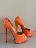 Christian Louboutin Python Lady Peep orange heels