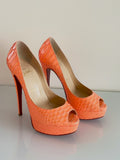 Christian Louboutin Python Lady Peep orange heels