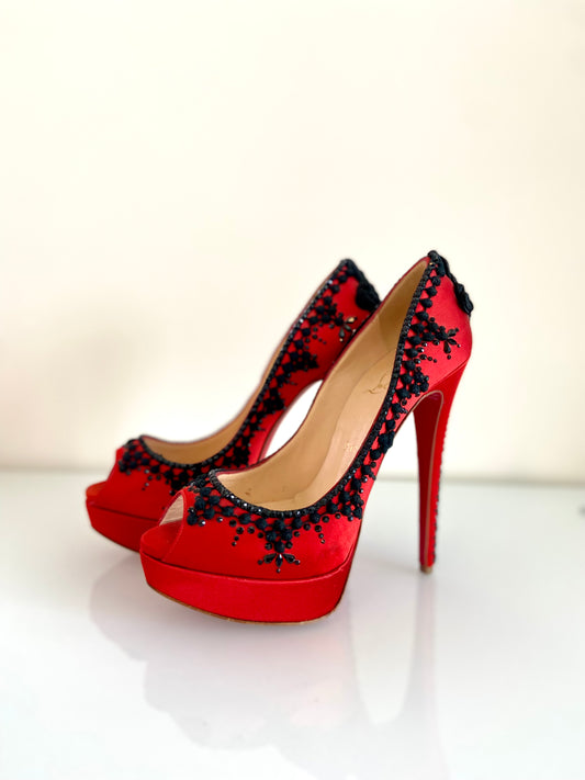 Christian Louboutin Lady Peep red heels