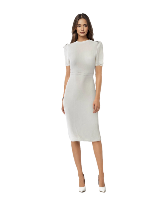 Balmain white knitted midi dress