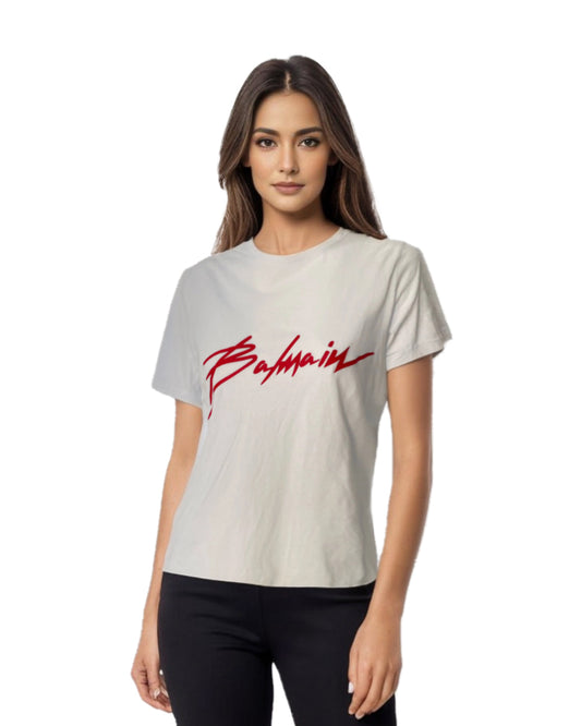 Balmain white tee red logo print