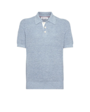 Brunello Cucinelli blue rib knitted short sleeve polo shirt